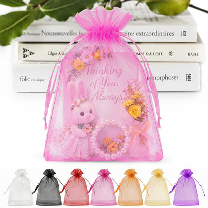 50PCS Organza Bags 5 x 7, White Small Gift Mesh Bags Drawstring Bulk