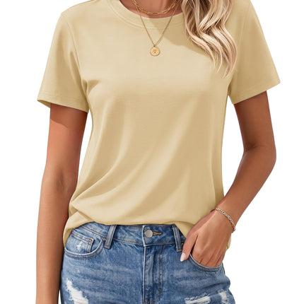 Women's T Shirts Cotton Short Sleeve Shirts Crew-Neck Summer Tops Classic-Fit Tees Breathable Casual Clothes