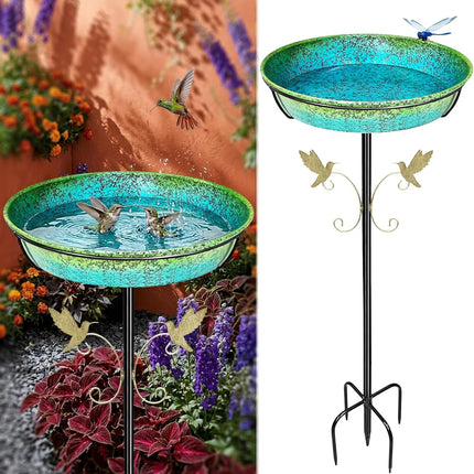 35" Metal Bird Bath for Outside Standing Metal Bird Bath Stake in Ground Iridescent Blue Green Birdbath with Scientifically Designed Color Lure for Birds 12" Detachable Bowl for Garden Patio Yard