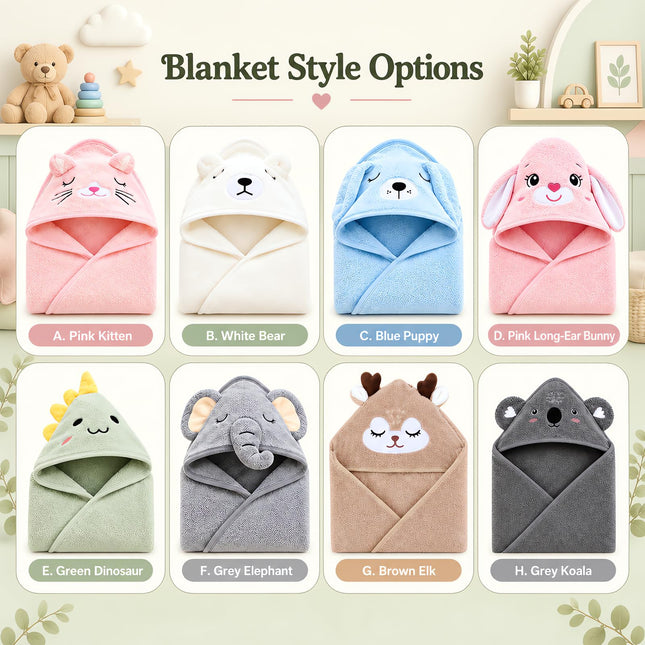 Personalized Baby Hooded Towel with Name, Custom Name Animal Bath Towel
