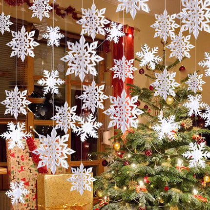 Snowflake Decorations, Paper Christmas Hanging Decor Indoor, White, 14-Pc