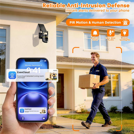 5G&2.4GHz 4MP Solar Security Camera Wireless Outdoor, 100% Wire-Free Home Security Camera w/ WiFi 6, Battery Powered Outdoor Camera, 360° PTZ, Color Night Vision, AI Motion Detection, IP65 Waterproof