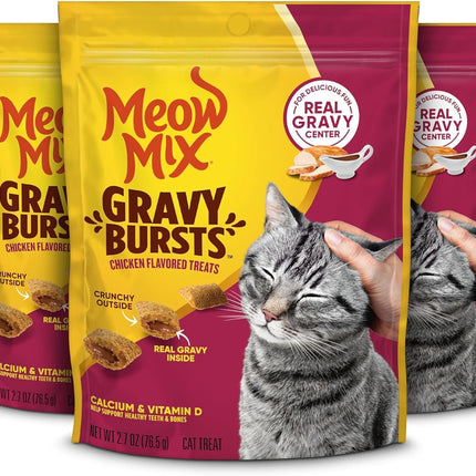 Meow Mix Gravy Bursts Chicken Flavored Cat Treats, 2.7 Oz. Bag (Pack of 5)