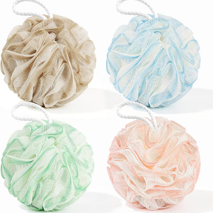 Yolaist Loofah Sponge 4 Pack, Exfoliating Body Scrubber for Shower, Soft Bath Sponges with Hanging Loop, 60G Gentle Loofah for Women Men (Pastel Colors)
