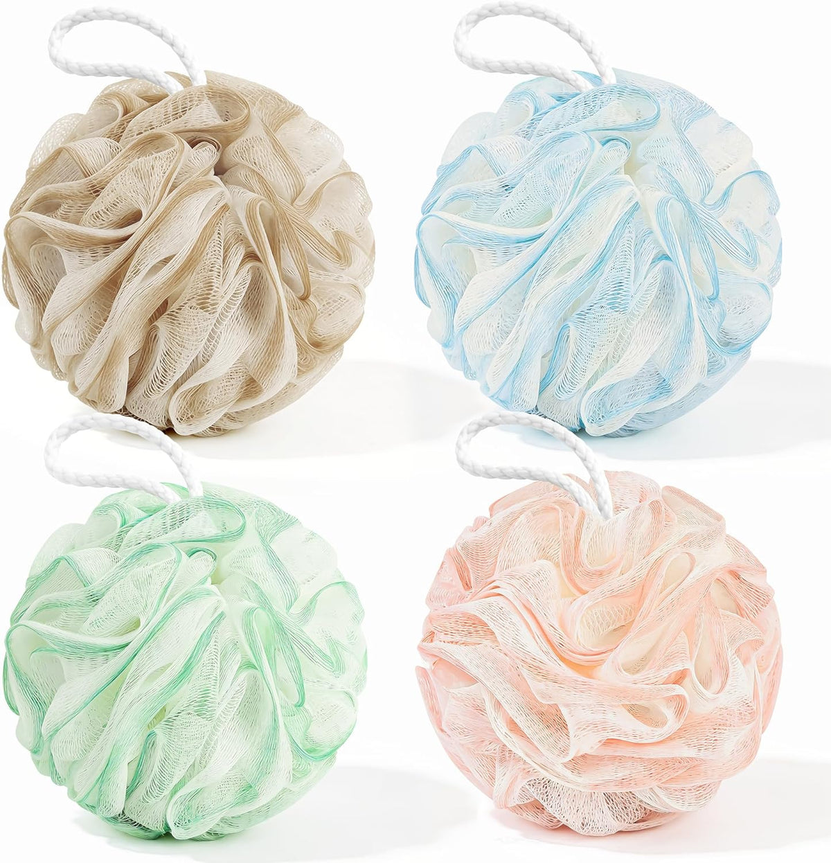 Loofah Sponge 4 Pack, Exfoliating Body Scrubber for Shower, Soft Bath Sponges with Hanging Loop, 60G Gentle Loofah for Women Men (Pastel Colors)