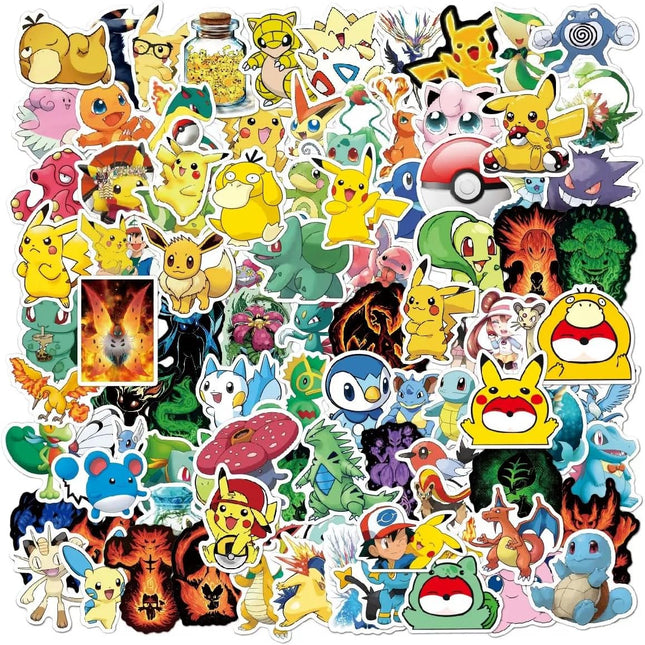 SourcetoHome 101Pcs Cartoon Pokémon Stickers in Gift Bag for Suitcase Laptop Computer Water Bottles Car Teens Decal Waterproof Sticker - General - front view