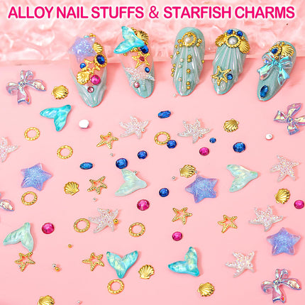 8000pcs 3D Nail Charms and Nail Gems, Cute Nail Rhinestones and Charms Y2K for Nails Nesign, Variety Butterfly Bow Moon Star Flower Junk Case Charms Gold Pearls Nail Jewels for Nail Art Decorations