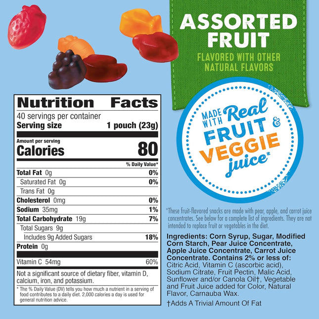 Assorted Fruit Snacks Family Pack, Gluten Free Gummies