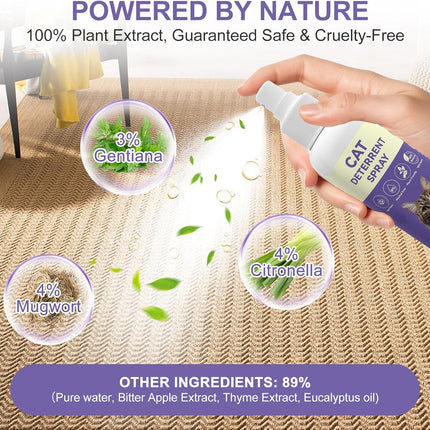 Cat Deterrent Spray for Furniture, Indoor & Outdoor Cat Repellent - Stops Scratching, Pee Spraying, Chewing | Natural Essential Oils, Pet-Safe, 5.07 Fl Oz