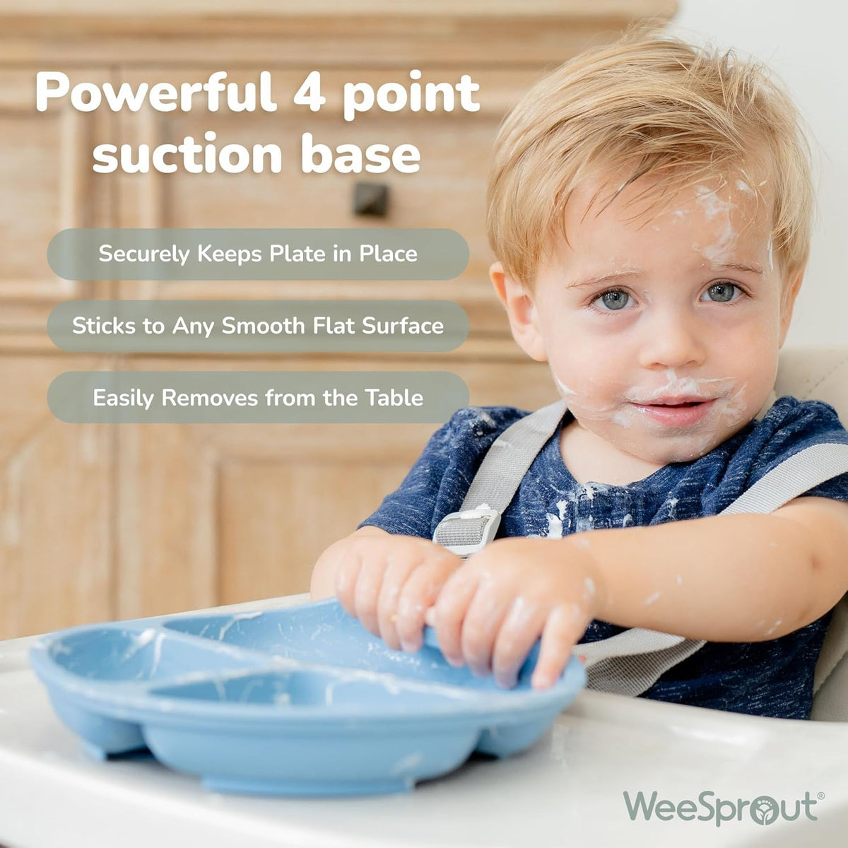 Suction Plates with Lids for Babies & Toddlers - 100% Silicone, Dinnerware Stays Put, Divided Design for - photo 3