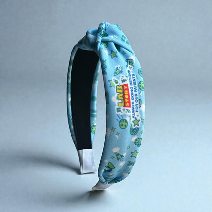 2026 Lab Week Official Theme Handmade Headband, Light Blue Background with Lab Themed Icon Pattern, Lab Week Gift