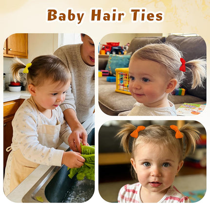 Hair Ties for Baby Girls - 42PCS Small 2 inches Hair Bows, Elastic Rubber Ties Ponytail Holders for Infants Toddlers Kids in 21 Color Pairs