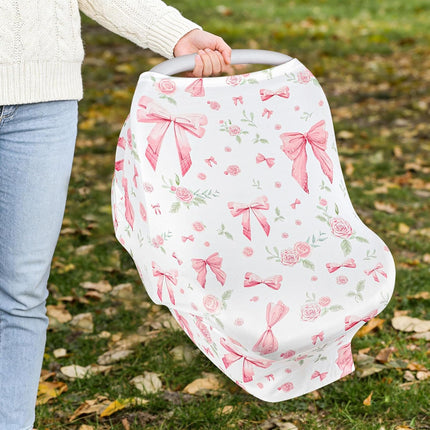 Car Seat Cover Baby Girls, All-in-1 Carseat Canopy for Babies, Multi-Use Infant Carrier Cover, Stroller Sun Shade, Nursing Breastfeeding Cover, Comfortable and Machine Washable, Pink Rose