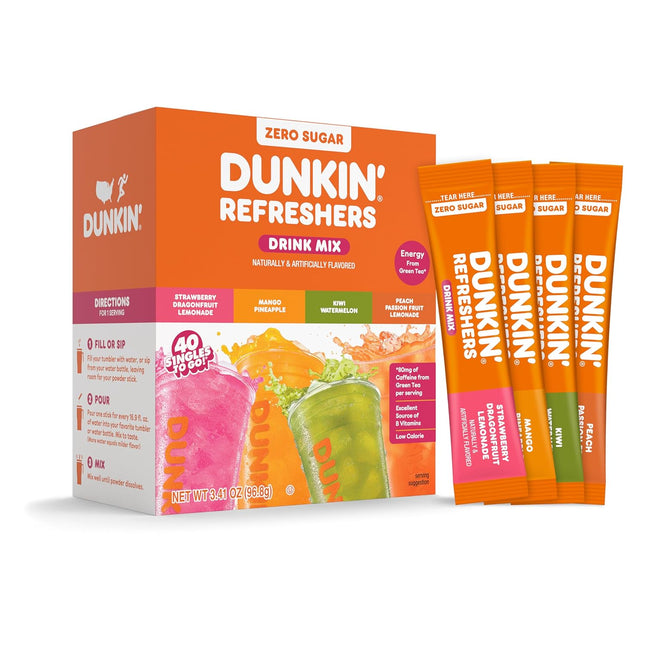 Zero Sugar Powdered drink mix packets, 40 Ct Variety Pack, 40 Single serve Packets per Box (40 servings), Energy from Green Tea, aspartame-free, no synthetic colors, naturally and artificially flavored, just add water