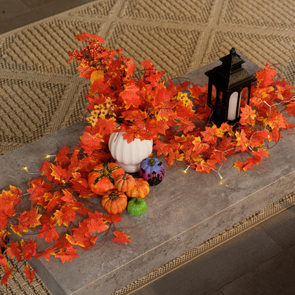 Paquete de 12 guirnaldas de hojas de otoño, enredaderas colgantes de hojas de arce artificiales de otoño, decoración de Acción de Gracias para hogar, boda, chimenea y fiesta