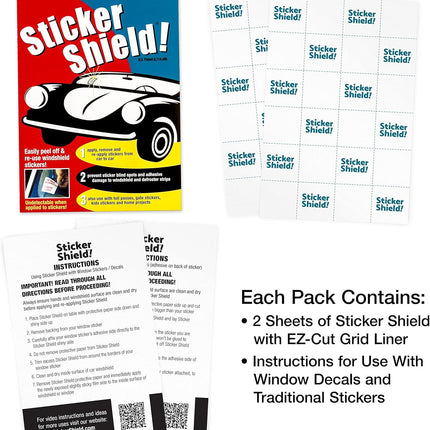STICKER SHIELD - Windshield Sticker Applicator for Easy Application, Removal and Re-Application from Car to Car - 4 inch x 6 inch Sheets (Pack of 2 Sheets)