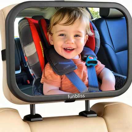 Funbliss Baby Car Mirror for Rear Facing Seat,360° Rotation, Safety Certified Shatterproof Acrylic Glass, Clear Wide View,Infant Mirror for Car Seat Rear Facing