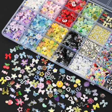 9000 Pcs 3D Nail Charms and Gems Bulk Y2k Cute Charms for Nails Design Kit 110 Styles Colorful Rhinestones Bows Butterfly Flower Star Beads Pearls Bubble