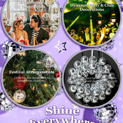 54PCS Mini Silver Disco Balls – Hanging Disco Ball Ornaments for Disco Ball Decor, Mini Disco Balls for Disco Party Decorations, Weddings, Rooms, Cakes & Disco Christmas Decor