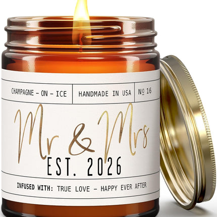 Wedding Gifts for Couples 2026, Bridal Shower Gifts from Bride - 'Mr and Mrs Est. 2026 Candle, w/Champagne on Ice I Wedding Shower for Newlyweds I 50Hr Burn, USA Made