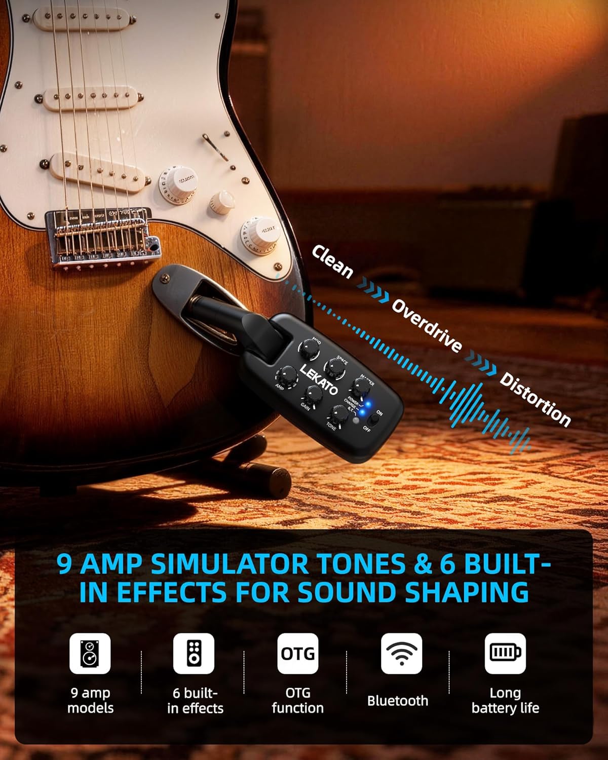 2 Guitar Headphone Amp for Electric Guitar, Bass Guitar Headphone Amplifier - photo 4