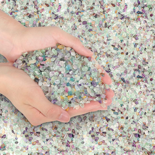 Crystal Chips Stone Crushed Quartz Glass 1LB - Fluorite Tumbled Gravel Small Decorative Pebbles Bulk, Mini Polished