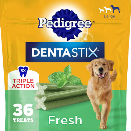 Pedigree Dentastix Dog Dental Treats, Large Breed Dog Treats, Fresh Flavor, 1.87 lb. Bag (36 Treats Total)