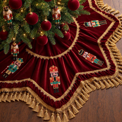 55 Inch Burgundy Christmas Tree Skirt Velvet, Round