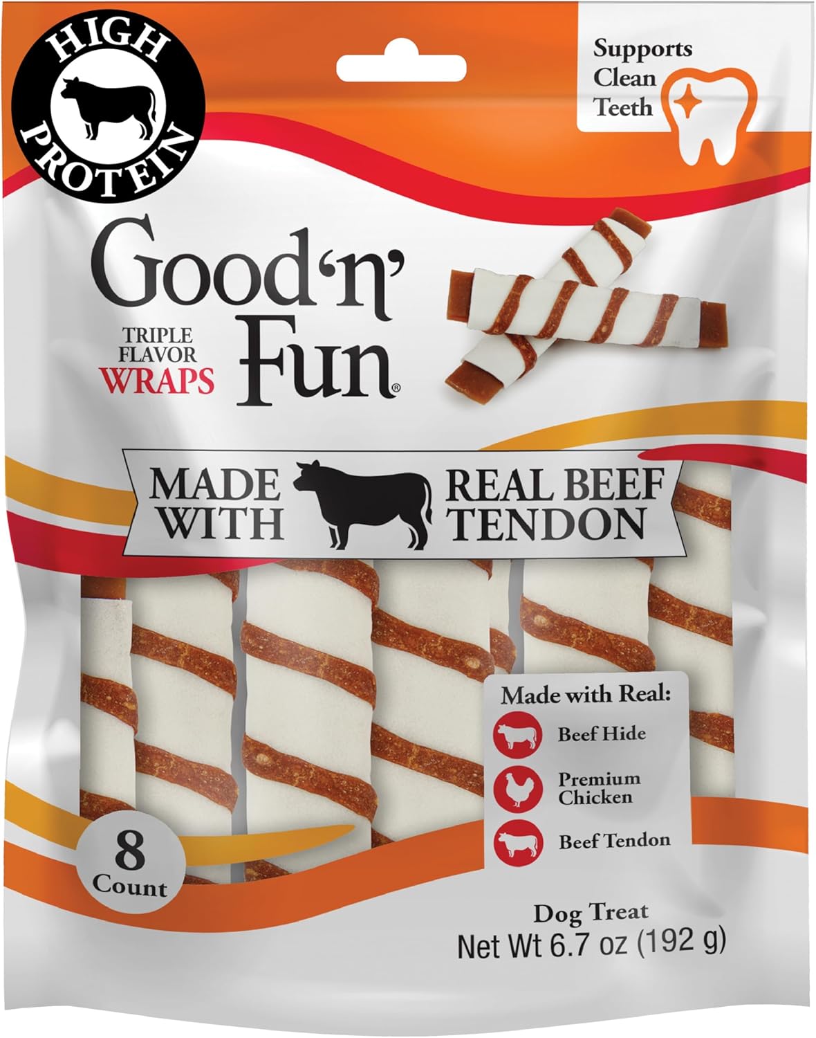 Triple Flavor Beef Tendon Wraps for Adult Dogs, 8 Count
