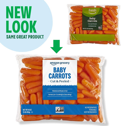 Amazon Grocery, Cut & Peeled Baby Carrots, 16 Oz