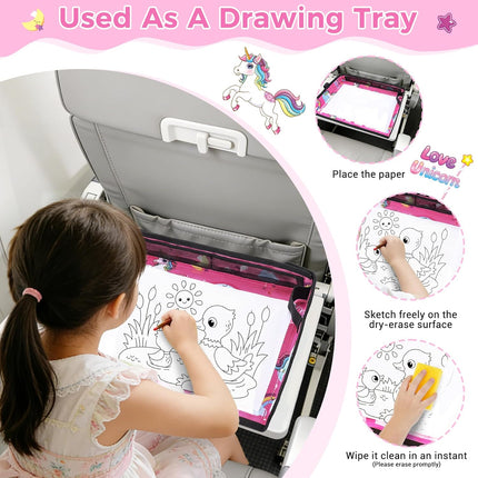 COOLBEBE Airplane Tray Table Cover – Foldable Travel Tray Cover for Toddlers 1-3 – Universal Fit for Airplane, Car Seat, High Chair – Machine Washable, Portable (Pink Unicorn)