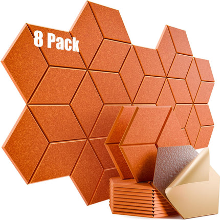 8 Pack Self-Adhesive Acoustic Panels 12" X 10" X 0.4" - Sound Proof Foam Panels for Wall with High Density, Y-Lined Design, Flame Resistant, Absorb Noise and Eliminate Echoes(Tangerine)