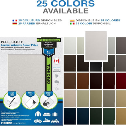 Pelle Patch - Leather Repair Kit for Couches - 25 Colors Available - Original 8x11 - Grey