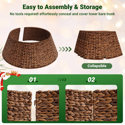 28 Inch Woven Rattan Christmas Tree Collar, 5-Piece Xmas Tree Skirt