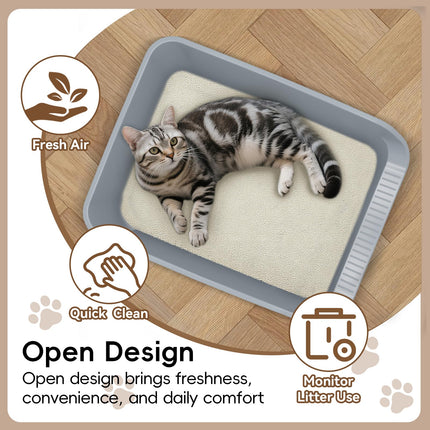 Large Cat Litter Box with High Sides,Durable Open Top Cat Litter Pan for Kitty,Plastic Indoor Big Cat Box with High Wall,Senior Cat Toilet with Low Entry,Easy to Clean,Anti-Splashing(Grey)