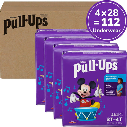 Pull-Ups Boys' Potty Training Pants, Size 3T-4T Training Underwear (32-40 lbs), 112 Count (4 Packs of 28), Packaging May Vary