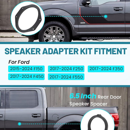 NuIth 6x9 Inch Front Door Speaker Bracket Wire Adapter + 6.5 Inch Rear Speaker Wiring Spacer kit for 2017-2024 Ford F150/F250/F350/F450/F550 Front & Rear Door Speaker Install Adapter Mount Plates