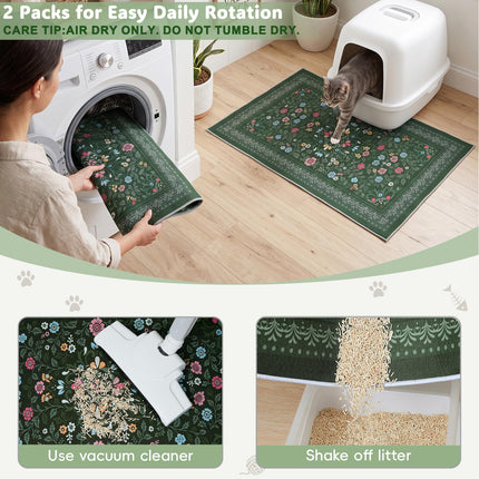Cat Litter Mat, 2 Pack 33" x 22" Machine Washable for Litter Boxes