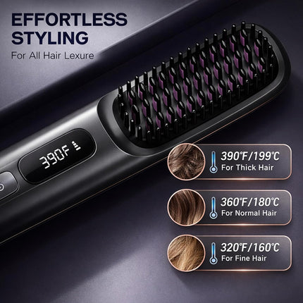 NUMOYA Go Brush Pro 2026, Portable Straightener Brushs for Travel, with 30s Fast Heat, 3 Temperature Settings (Black)