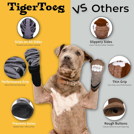 DOK TigerToes Premium Non-Slip Dog Socks for Hardwood Floors - Extra-Thick Grip that Works Even When Twisted - Prevents Licking, Slipping, and Great for Dog Paw Protection (X-Small)