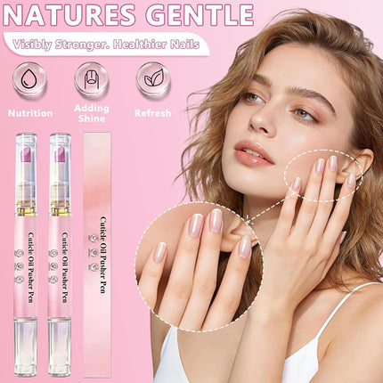 2-in-1 Ceramic Cuticle Pusher & Oil Pen, Cuticle Oil Pusher Pen - Cuticle Remover Nail Care Oil Pen for Dry & Damaged Nails, Moisturize Strengthen Brighten, ravel Size, 2 Packs