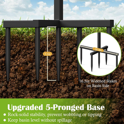 Pawaboo Bird Bath for Outside, 47in Metal Freestanding Birdbaths & Birdfeeder, Bird Feeder Bowl and 2 Birds Bath Bowls, 5-Pronged Base Birds Baths Feeder Stand