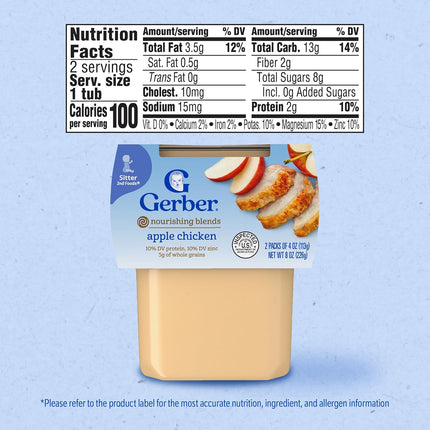 Gerber Stage 2 Baby Food, Apple Chicken Puree Tub, Baby Puree