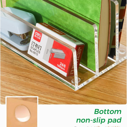 Clear Acrylic Desk Organizer – 3 Compartment Mail Holder & Letter Sorter for Office, Bills, Documents, Notebooks, Letter Tray – Modern Vertical File Rack for Home, Desk File Holder