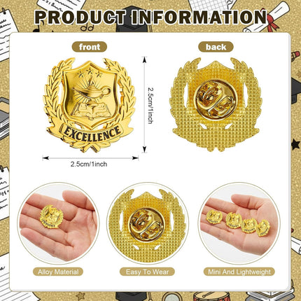 Sureio 30 Set Academic Excellence Lapel Pins Bulk 2026 Graduation Souvenir Gifts Gold School Award Badges 1 Inch with Card, Organza Bag for Student Teacher Congrat Grad Party