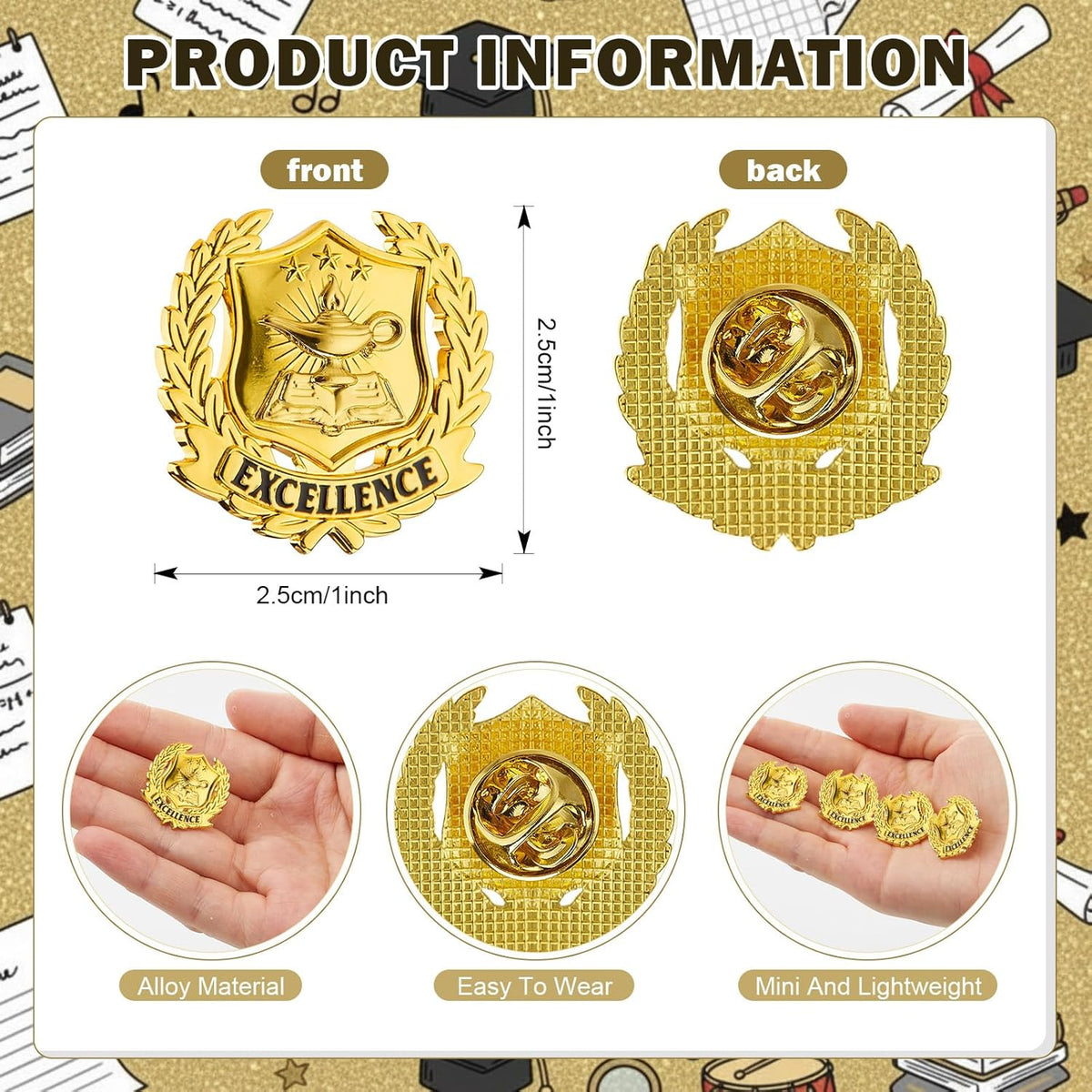 30 Set Academic Excellence Lapel Pins Bulk 2026 Graduation Souvenir Gifts Gold School Award Badges 1 - photo 2