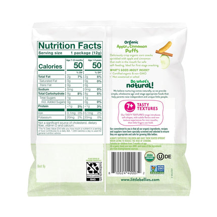 Little Bellies Organic Puffs Variety Pack, Blueberry & Apple and Cinnamon (Pack of 18)