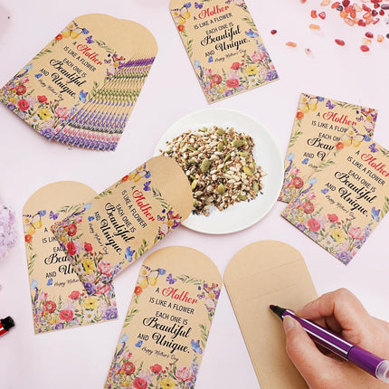 HOWAF 20pcs Mothers Day Seed Packet Favors, Mother’s Day Wildflower Envelopes, A Mother is Like a Flower Kraft Envelope Rustic Small Flower Seeds Storage Packets for Garden Favors, NO SEED