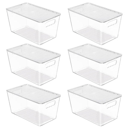 6 Pack Clear Stackable Storage Bins with Lids and Handles, Large
