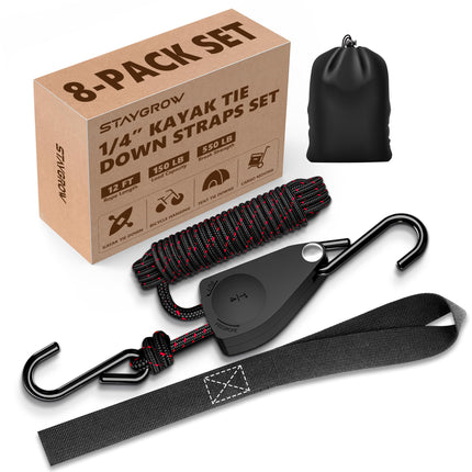 4-Pack 1/8" Rope Hanger, Ratchet Tie Down Strap